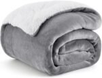 Bedsure Sherpa Fleece Throw Blanket - Fluffy Microfiber Solid Blankets for Bed and Couch Double/Twin Size, Silver Grey, 150x200cm