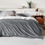 Bedsure Sherpa Fleece Throw Blanket - Fluffy Microfiber Solid Blankets for Bed and Couch Double/Twin Size, Silver Grey, 150x200cm