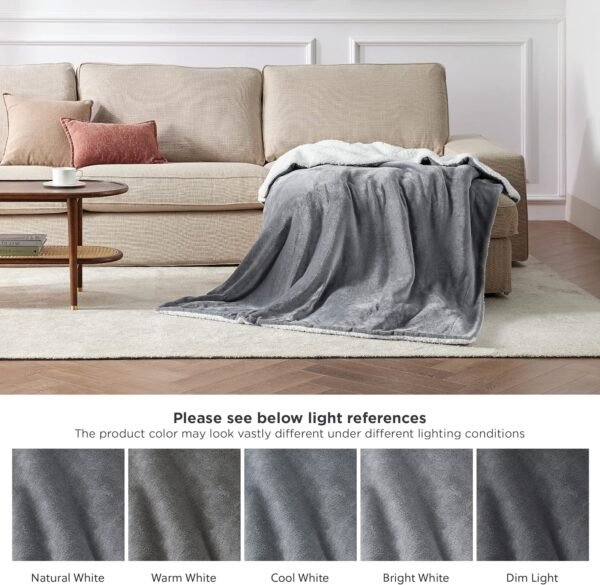 Bedsure Sherpa Fleece Throw Blanket - Fluffy Microfiber Solid Blankets for Bed and Couch Double/Twin Size, Silver Grey, 150x200cm